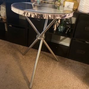 Calf-Hair 3-leg Circle Table with Removable Glass Top